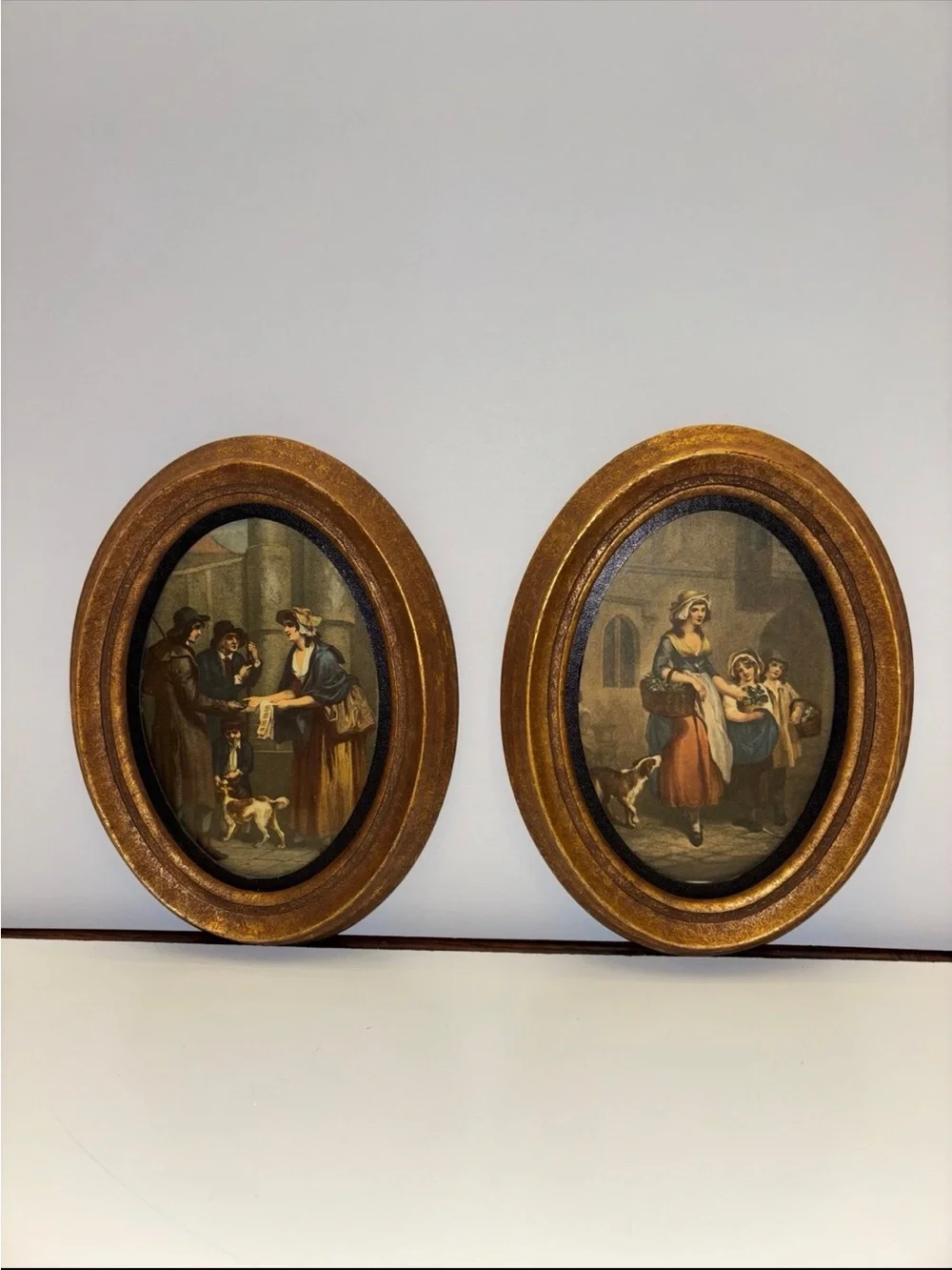 Two vintage oval printed frames Antiqued Custom Collection H. HAL KRAMER CO.